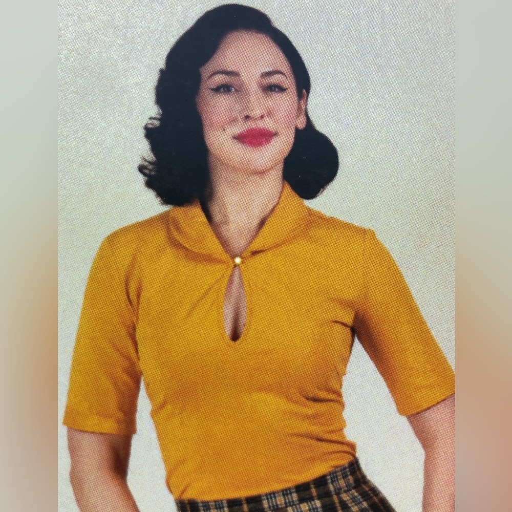 Tatyana Keynote Blouse in Mustard.  Top with Pearl Button